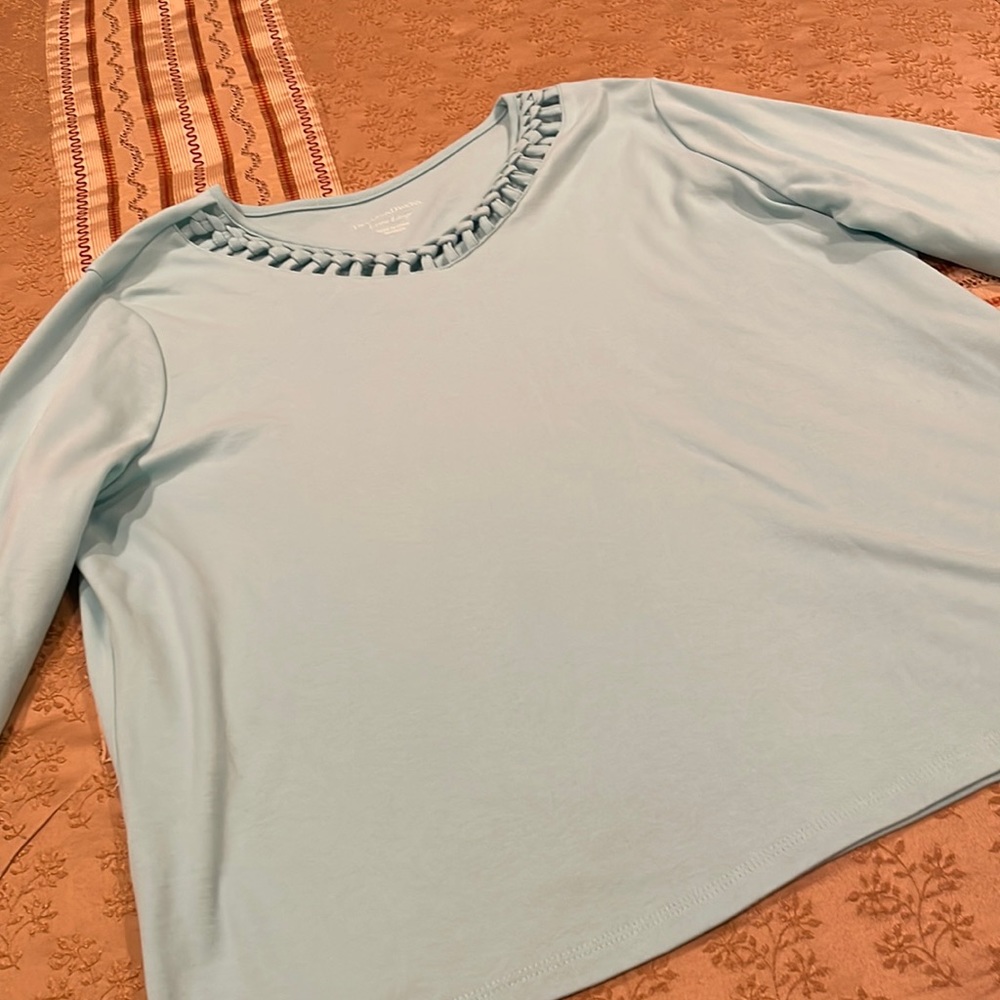 Drapers and Damons top, aqua, braided neckline, cotton blend, XL